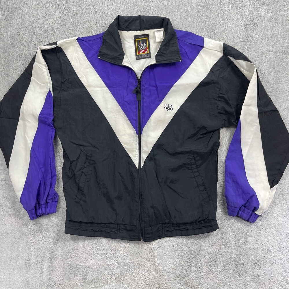 Vintage JCPenney USA Olympic Windbreaker Mens Small Black Purple 90's